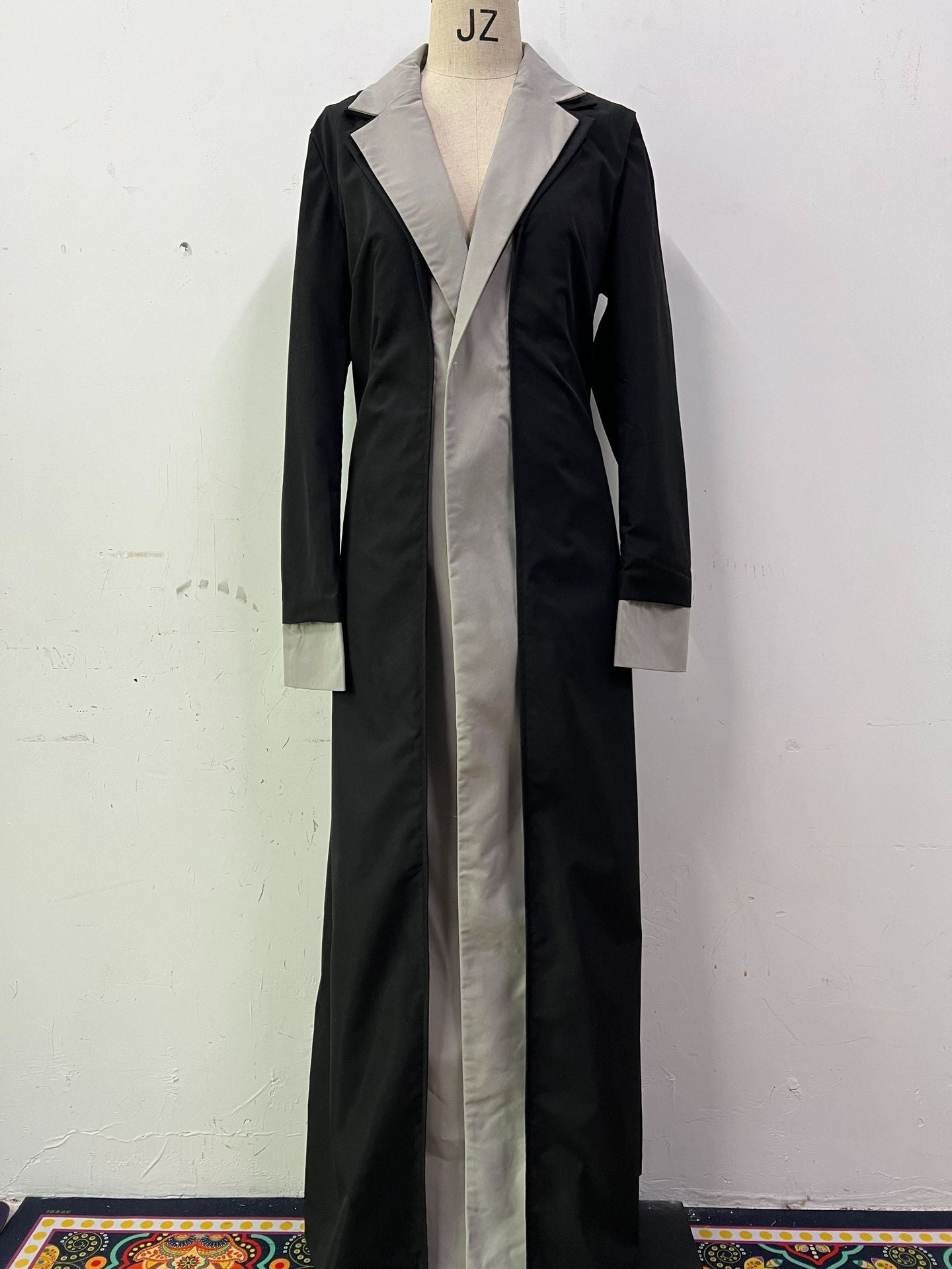 Long Length Women's Trench Coat with Suit Collar and Patchwork Contrasting Colors for Temperament and Commuting-Casual Fashion - The Artisan's Wardrobe
