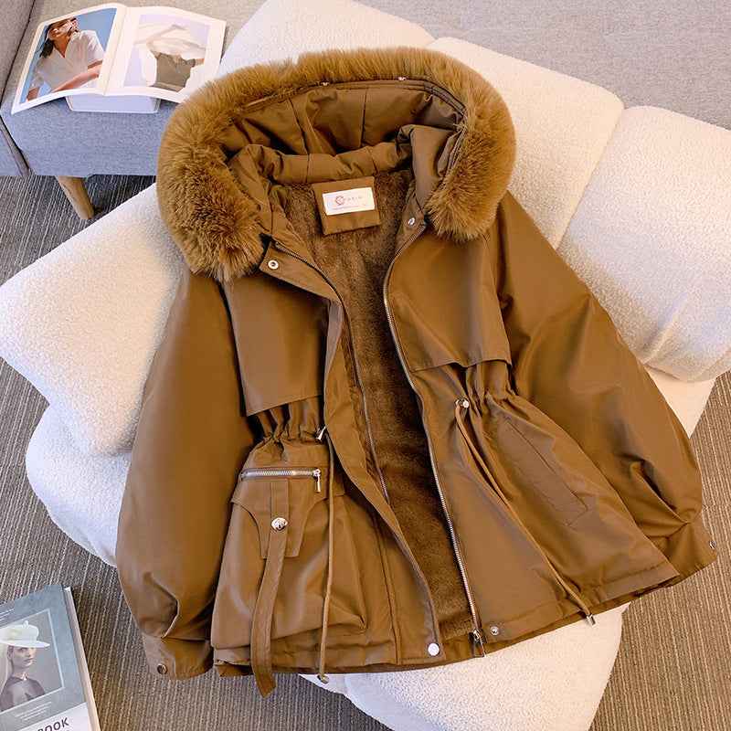 Thin Down Cotton Fur Jacket with Fashionable Thick Fur Integration-Casual Fashion - The Artisan's Wardrobe