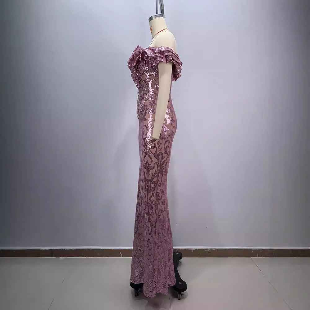 European and American Style Pink Mesh Evening Dress - Sexy and Charming-Casual Fashion - The Artisan's Wardrobe