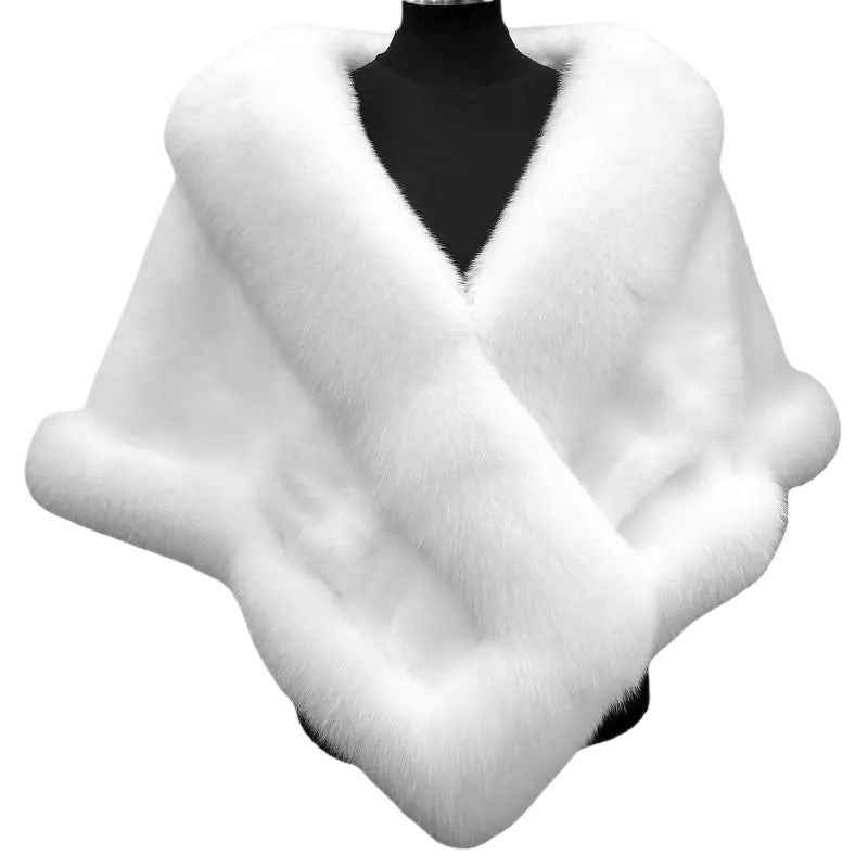 Luxury Fur Poncho Fluffy Shawl Evening Dress for Weddings and Banquets – Plush Cape Coat for Women-Casual Fashion - The Artisan's Wardrobe