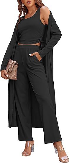 Women's 3-Piece Cardigan Set: Casual Long Knit Vest with Drawstring Pocket and Long Sleeves-Casual Fashion - The Artisan's Wardrobe