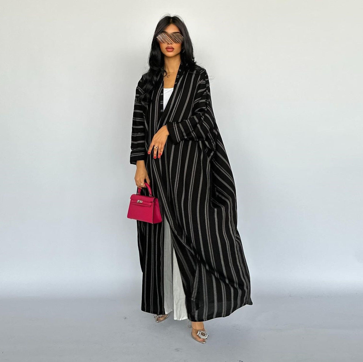 Muslim Women's Striped Cardigan Long Zebra Print Abaya Jacket-Casual Fashion - The Artisan's Wardrobe