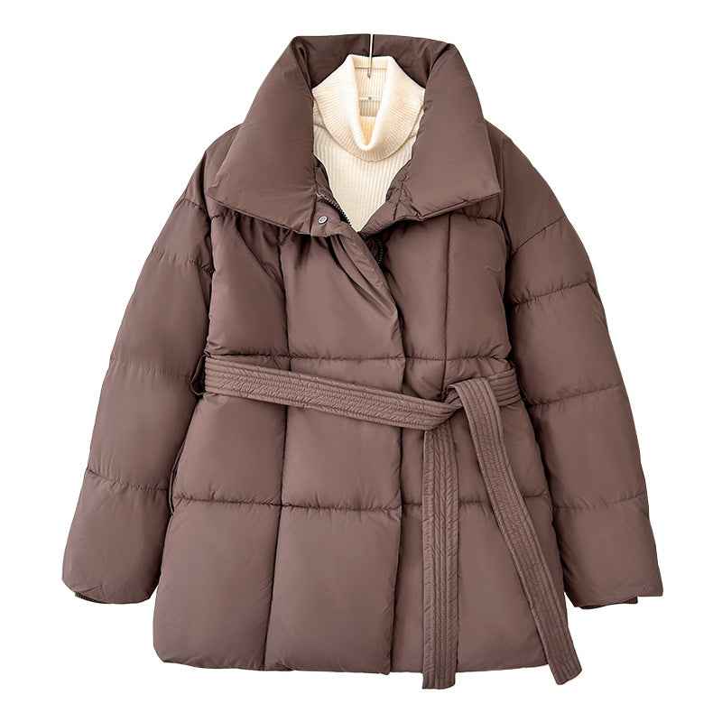 Winter Thick Stand Collar Women's Winter Puffer Jackets with Tie Waist - Elegant Short Coats for Ladies Streetwear-Casual Fashion - The Artisan's Wardrobe