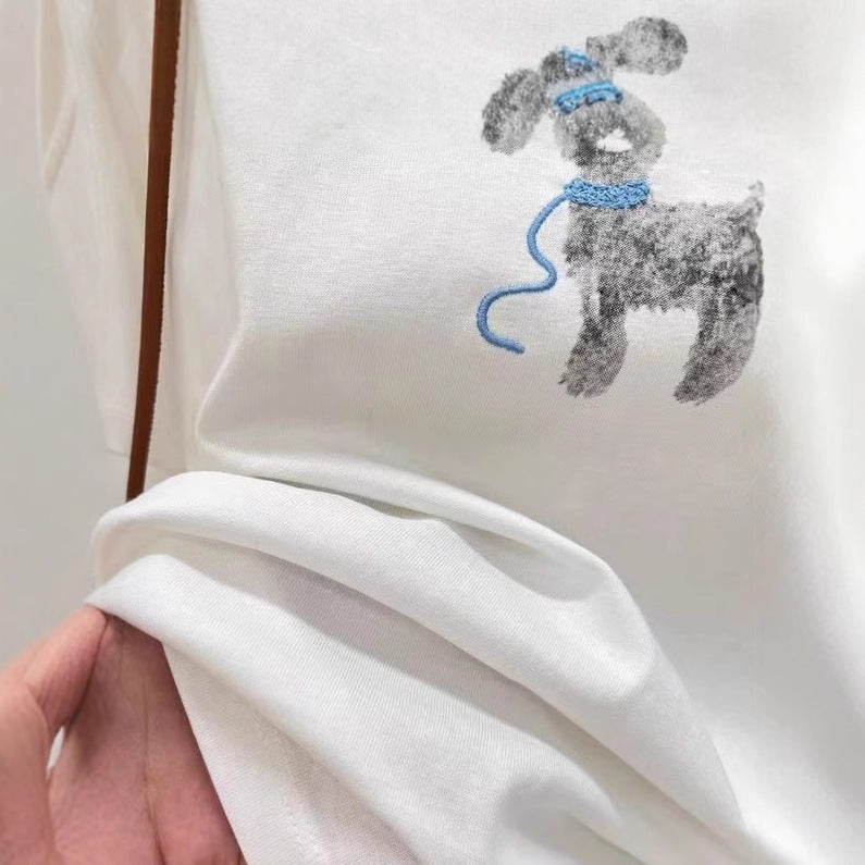 Style Dog Print Embroidery T-Shirt for Women - Pure Cotton Casual Slim Fit Top-Casual Fashion - The Artisan's Wardrobe