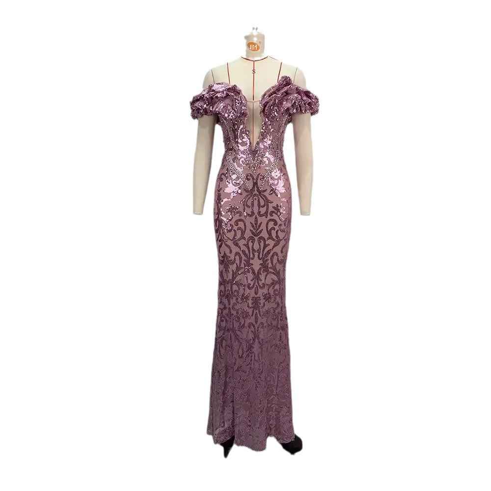 European and American Style Pink Mesh Evening Dress - Sexy and Charming-Casual Fashion - The Artisan's Wardrobe