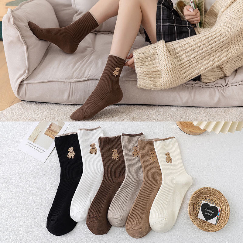 Women's Bear Cotton Socks - Comfortable Soft Crew Sports Socks Set of 6 Pairs-Casual Fashion - The Artisan's Wardrobe
