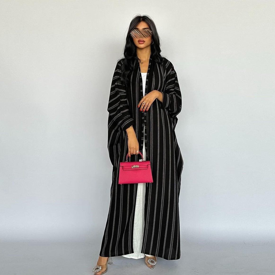 Muslim Women's Striped Cardigan Long Zebra Print Abaya Jacket-Casual Fashion - The Artisan's Wardrobe