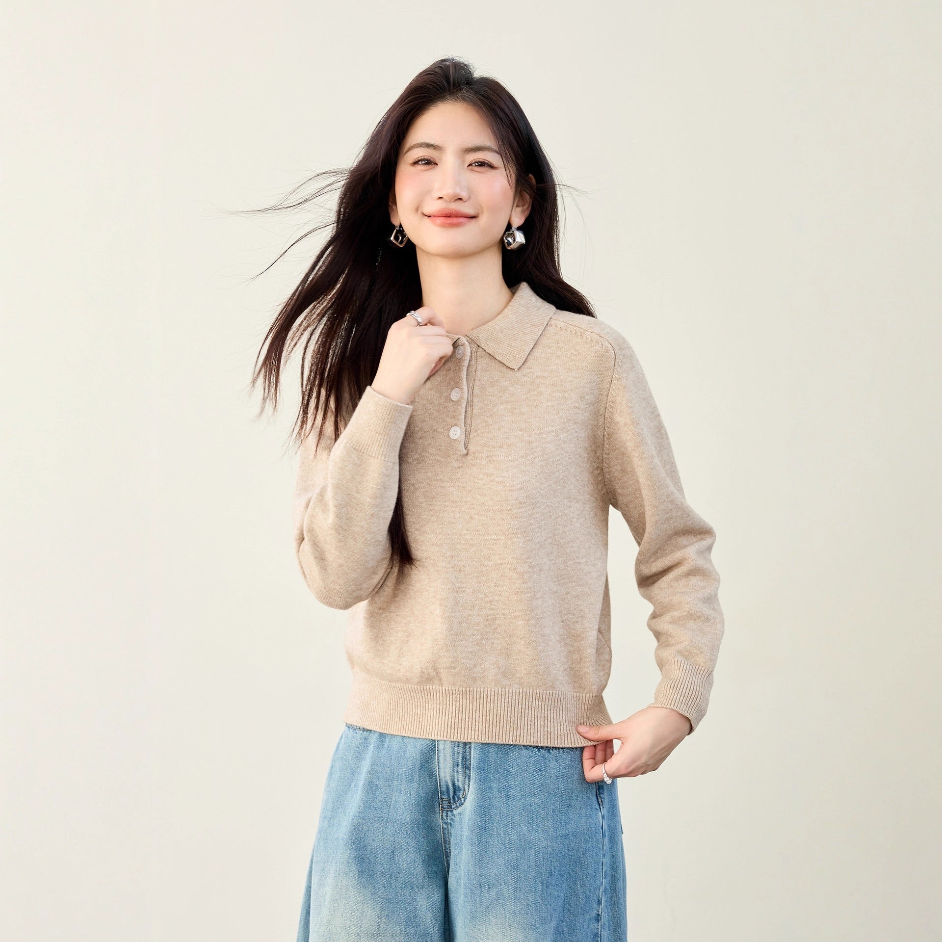 Autumn Knitwear Polo Neck Sweater for Petite Women - Style Early Thick Long Sleeve Short Crop Top-Casual Fashion - The Artisan's Wardrobe