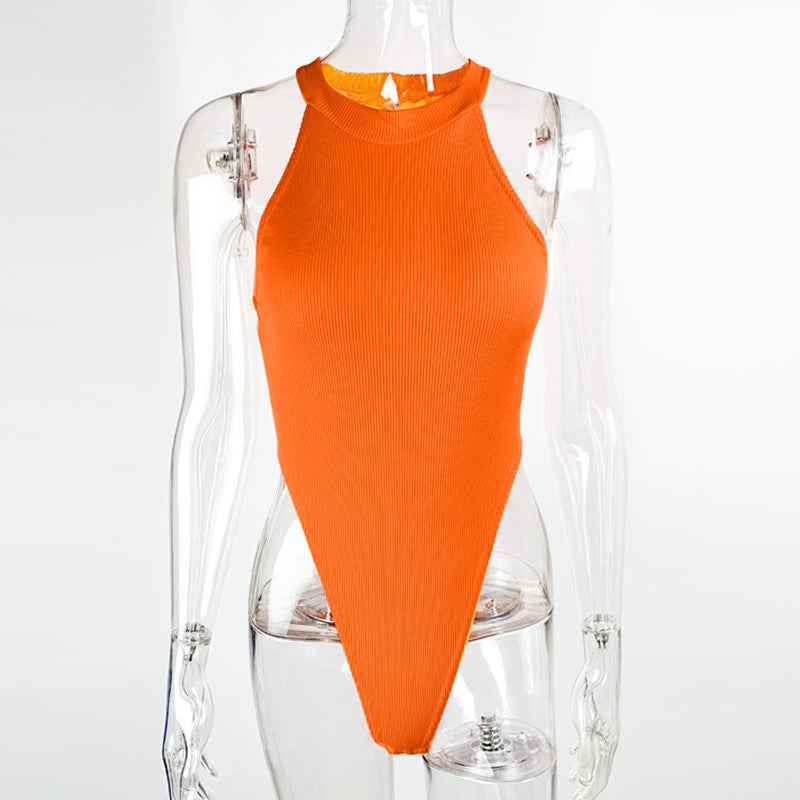 European and American women's slim fit vest top sexy hanging neck sleeveless high slit jumpsuit