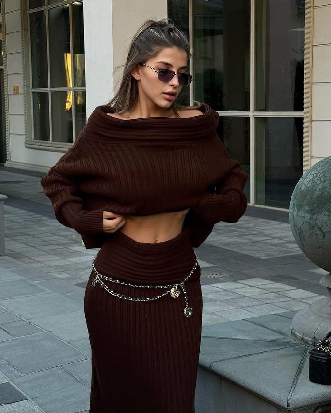 Winter Knitted Two Piece Set for Women - Elegant Off Shoulder Sweater and Slim Skirt Suit for Fashionable Office Ladies-Casual Fashion - The Artisan's Wardrobe