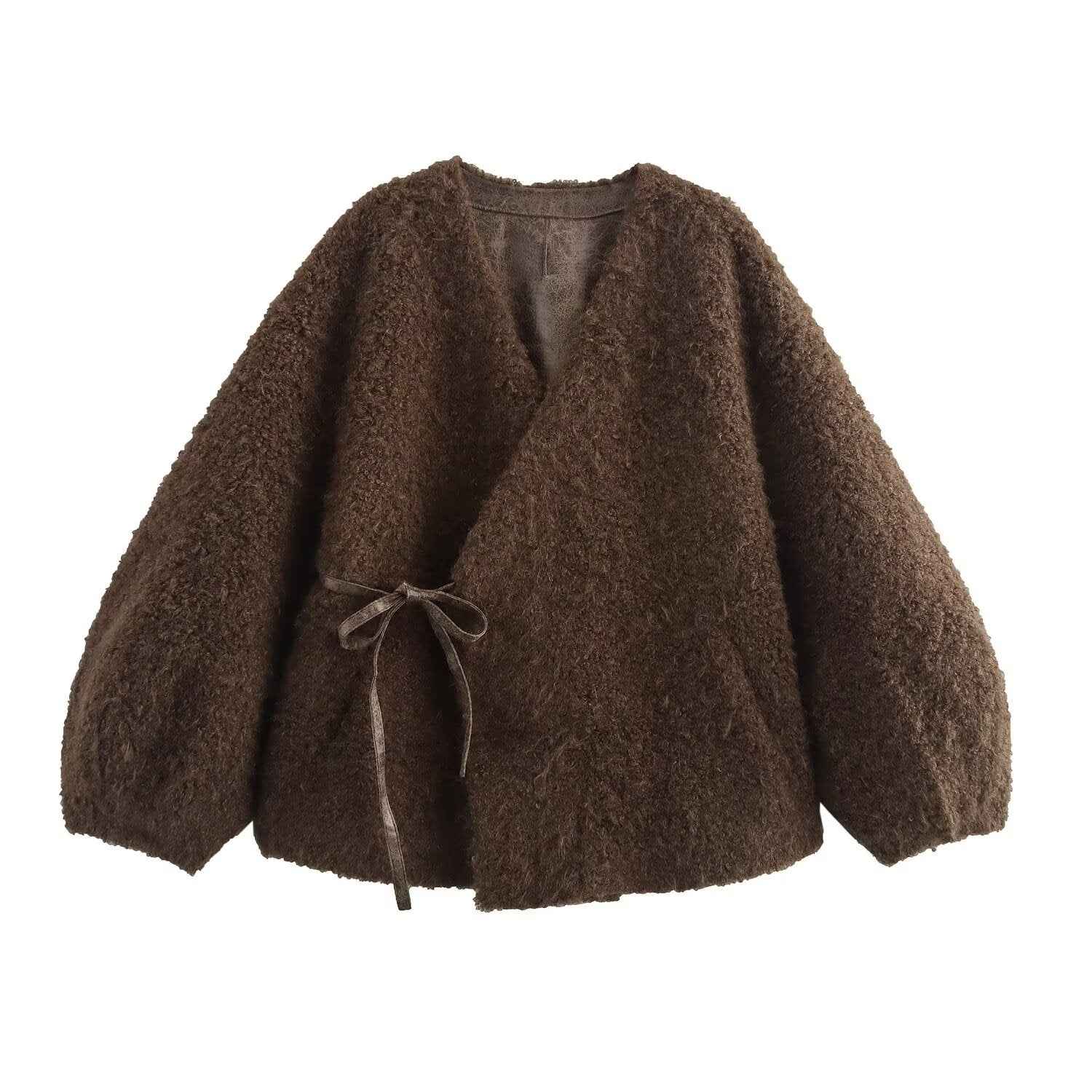 European and American Autumn V-Neck Long Sleeved Fur Coat for Women-Casual Fashion - The Artisan's Wardrobe