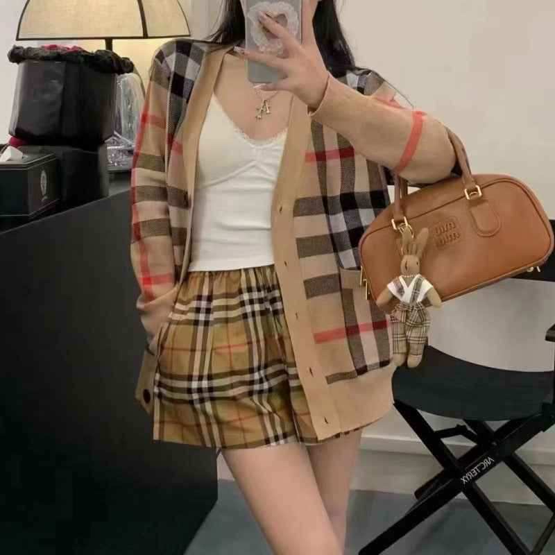 Classic plaid knitted cardigan jacket for women loose fit sweater for women single breasted top for women-Casual Fashion - The Artisan's Wardrobe