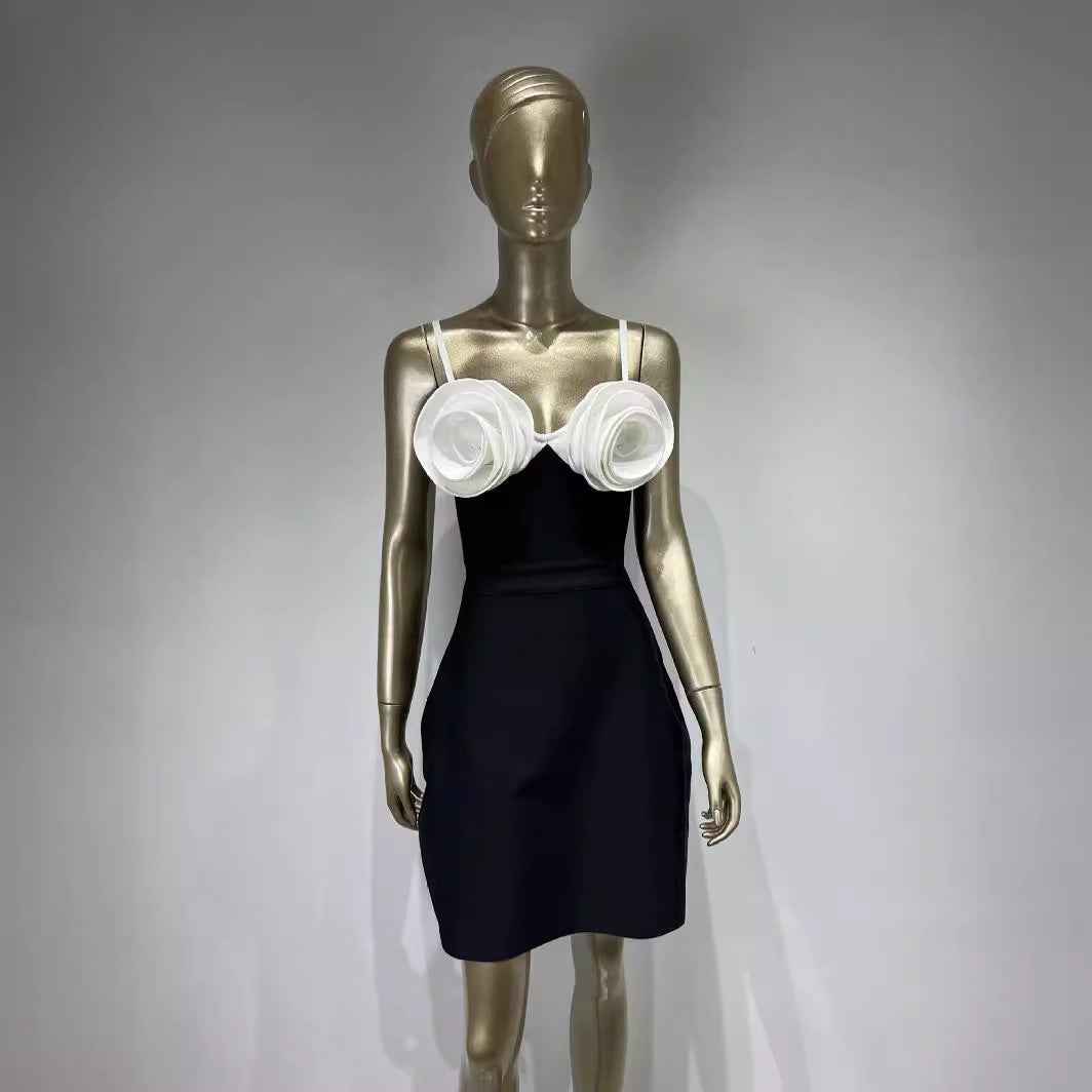 Fashionable White Suspender A-Line Party Dress with Floral Accents-Casual Fashion - The Artisan's Wardrobe