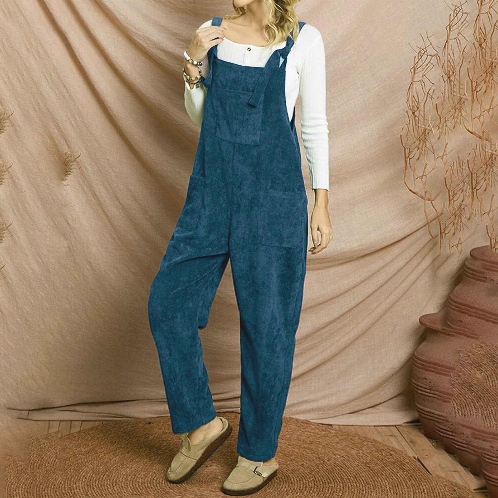Corduroy Shoulder Strap Jumpsuit with Multi Pockets-Casual Fashion - The Artisan's Wardrobe
