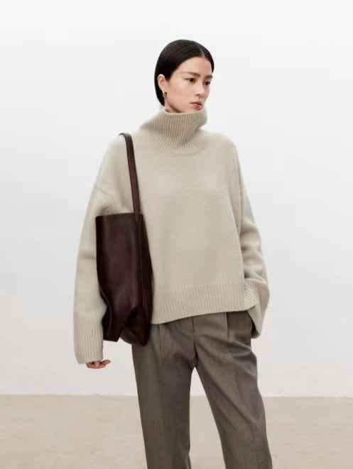 High Neck Cashmere Sweater Women - Loose Thick Woolen Sweater with Knitted Base-Casual Fashion - The Artisan's Wardrobe