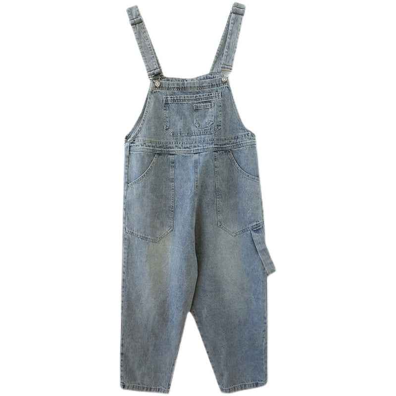 Vintage Denim Jumpsuit Women Sleeveless Retro Spaghetti Strap Ankle-Length with Side Pockets-Casual Fashion - The Artisan's Wardrobe