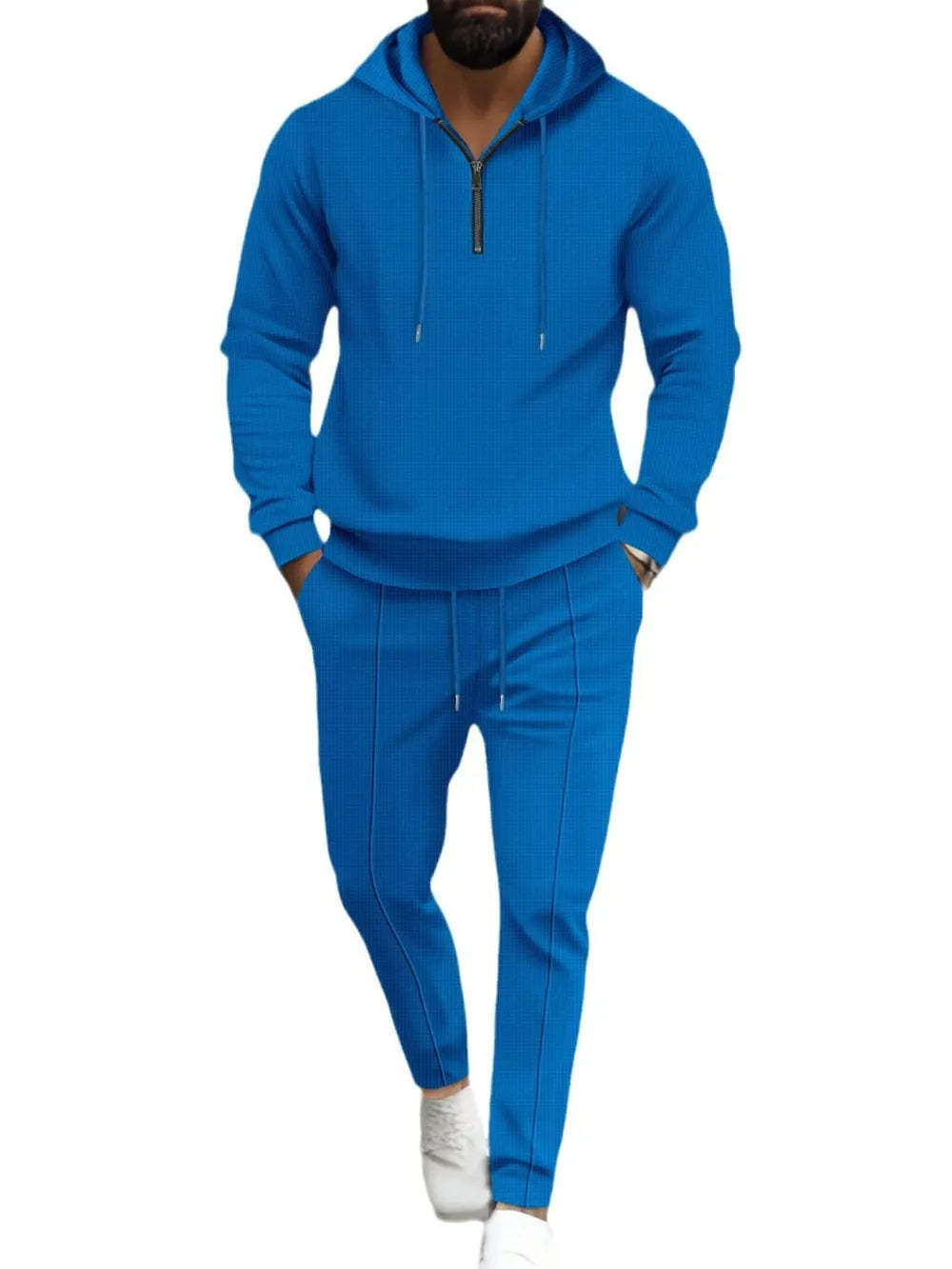 Men's Waffle-Knit Hoodie Pants Set Plus Size - Full Size Half Zipper Comfort