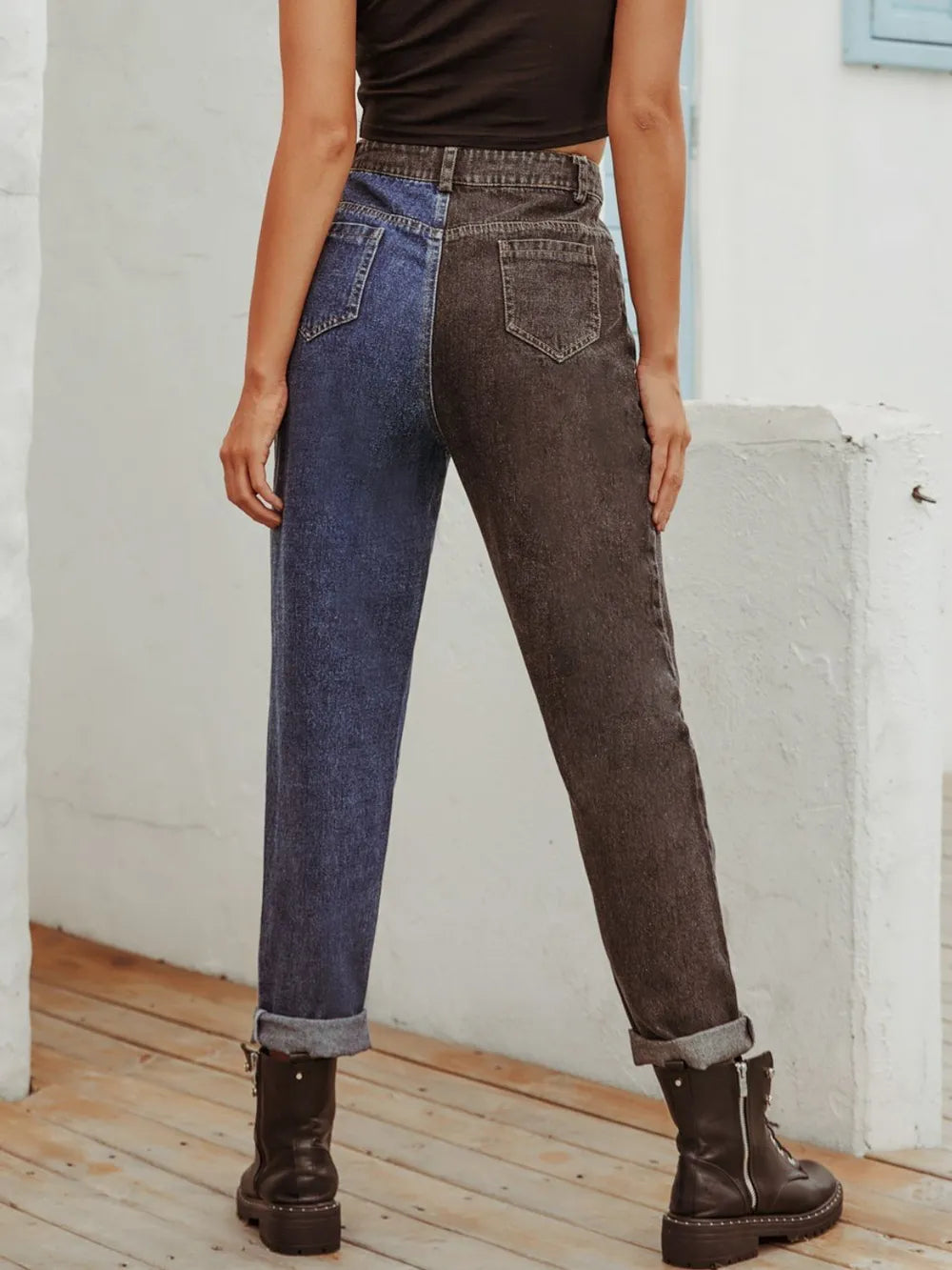 Two Tone Straight Leg Jeans