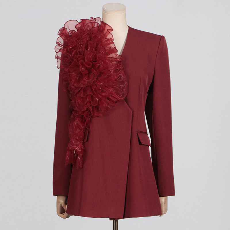 Women's Long Sleeved Suit with Elegant Mesh Flower-Casual Fashion - The Artisan's Wardrobe