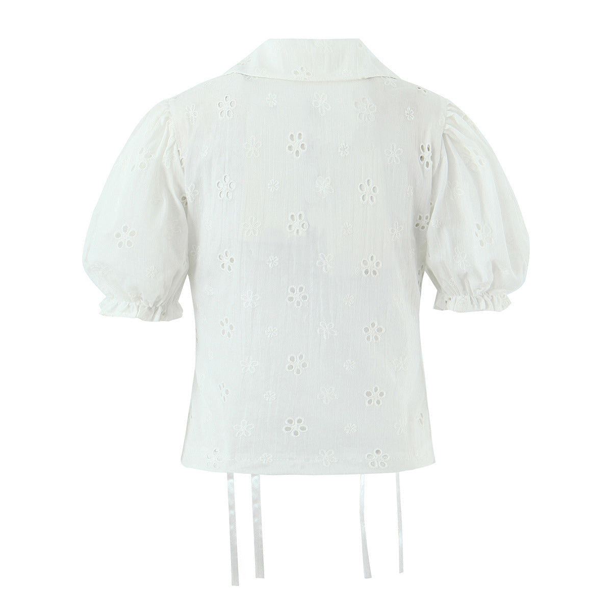 Doll Collar Embroidered Bubble Sleeve Top with Hollowed Out Design-Casual Fashion - The Artisan's Wardrobe
