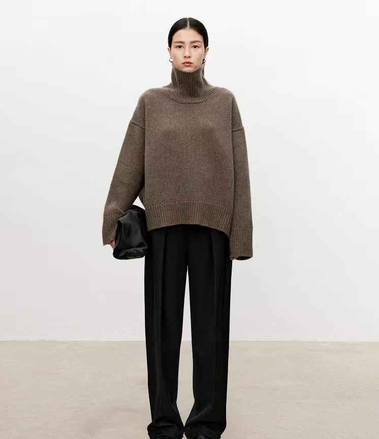 High Neck Cashmere Sweater Women - Loose Thick Woolen Sweater with Knitted Base-Casual Fashion - The Artisan's Wardrobe
