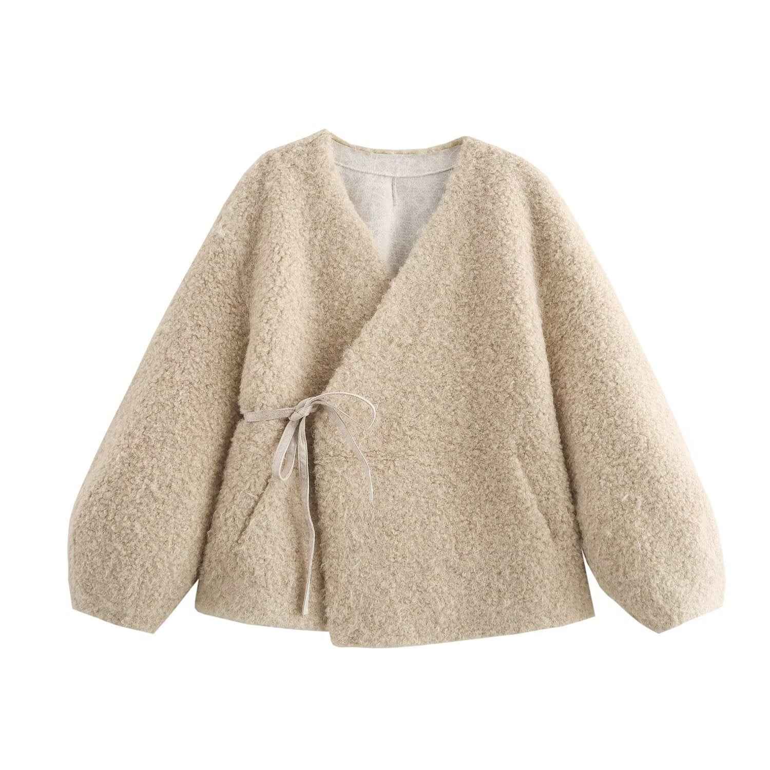 European and American Autumn V-Neck Long Sleeved Fur Coat for Women-Casual Fashion - The Artisan's Wardrobe