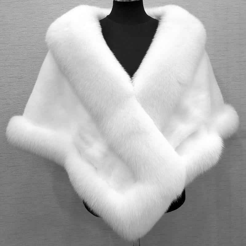 Luxury Fur Poncho Fluffy Shawl Evening Dress for Weddings and Banquets – Plush Cape Coat for Women-Casual Fashion - The Artisan's Wardrobe
