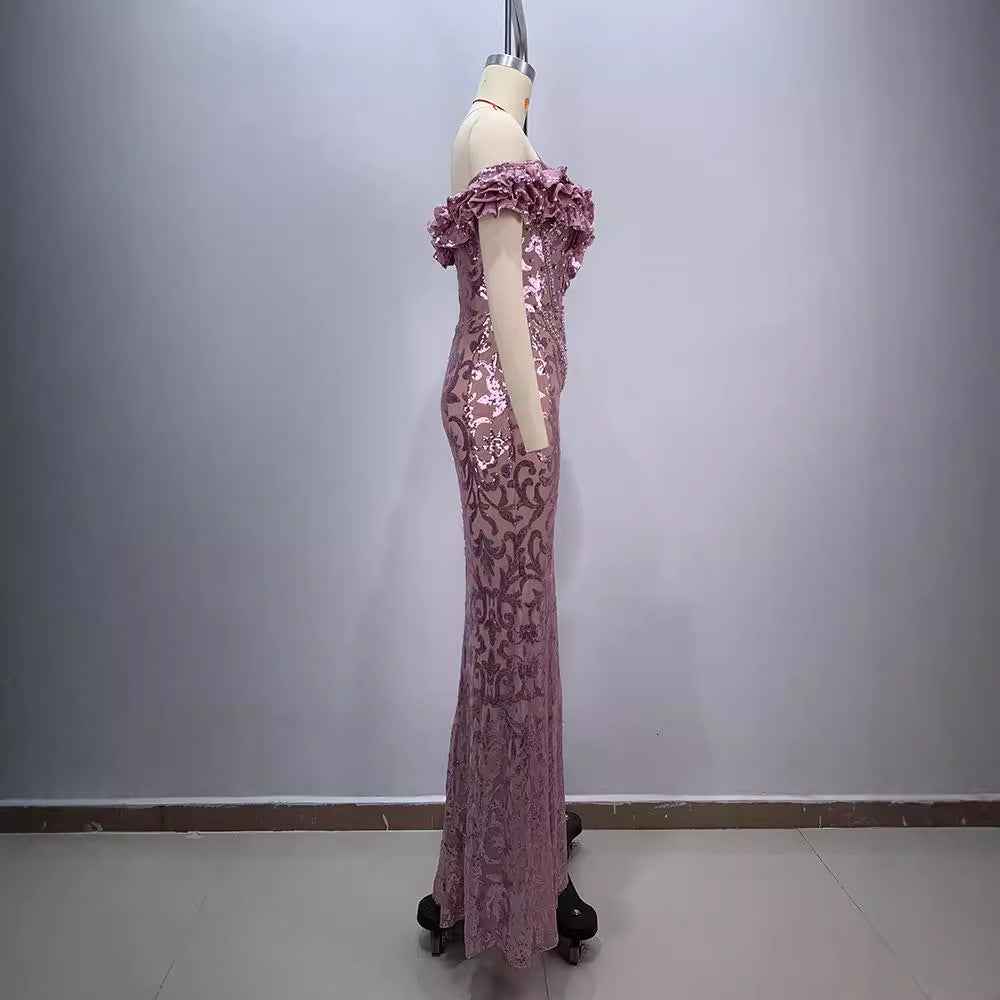 European and American Style Pink Mesh Evening Dress - Sexy and Charming-Casual Fashion - The Artisan's Wardrobe