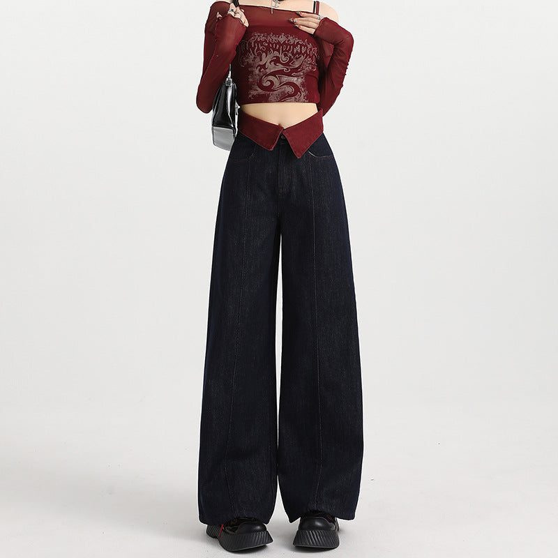 Wide Leg Jeans for Women High Waist Slim Fit Straight Loose Cuffed Floor-Length Pants
