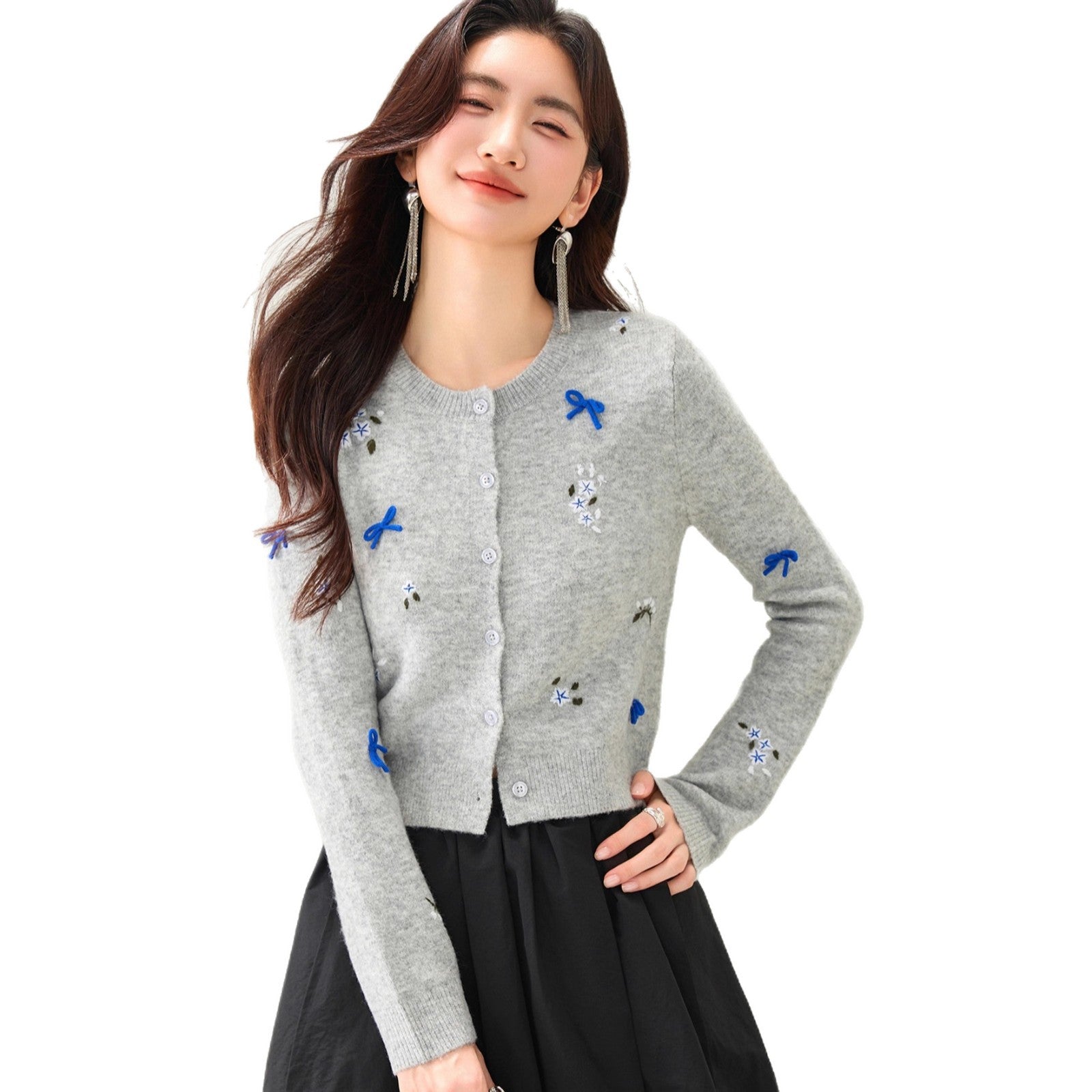 Sweet Youthful Bow Embroidery Cardigan for Women - Loose Slim-Fitting Versatile Sweater Coat Fashion-Casual Fashion - The Artisan's Wardrobe