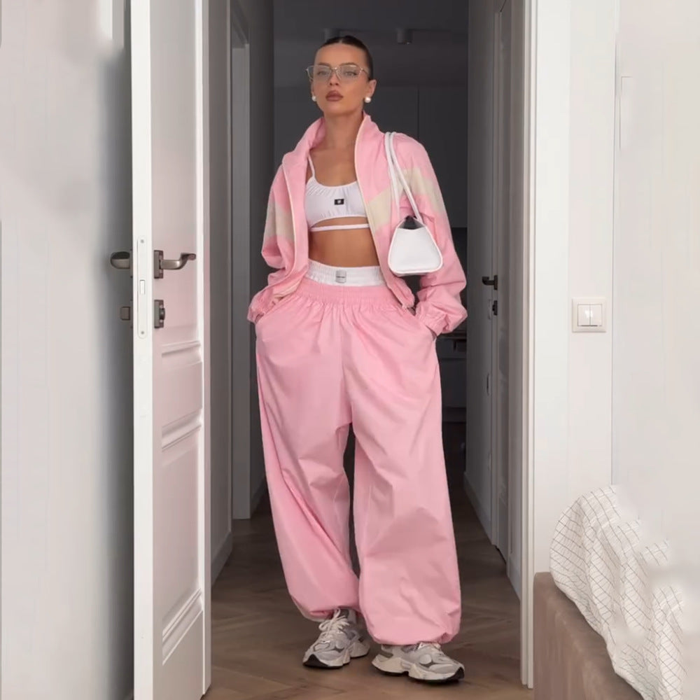 Women's Sportswear Set with Personalized Stripes, Contrasting Colors, Loose Fit, Two Piece for Spring and Autumn-Casual Fashion - The Artisan's Wardrobe