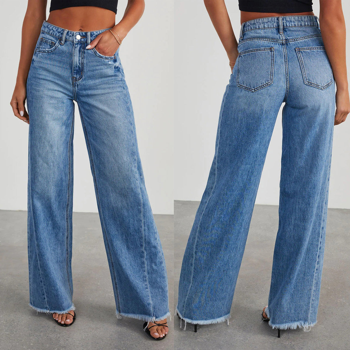 Loose Wide Leg Denim Jeans for Women - Casual Comfort and Style