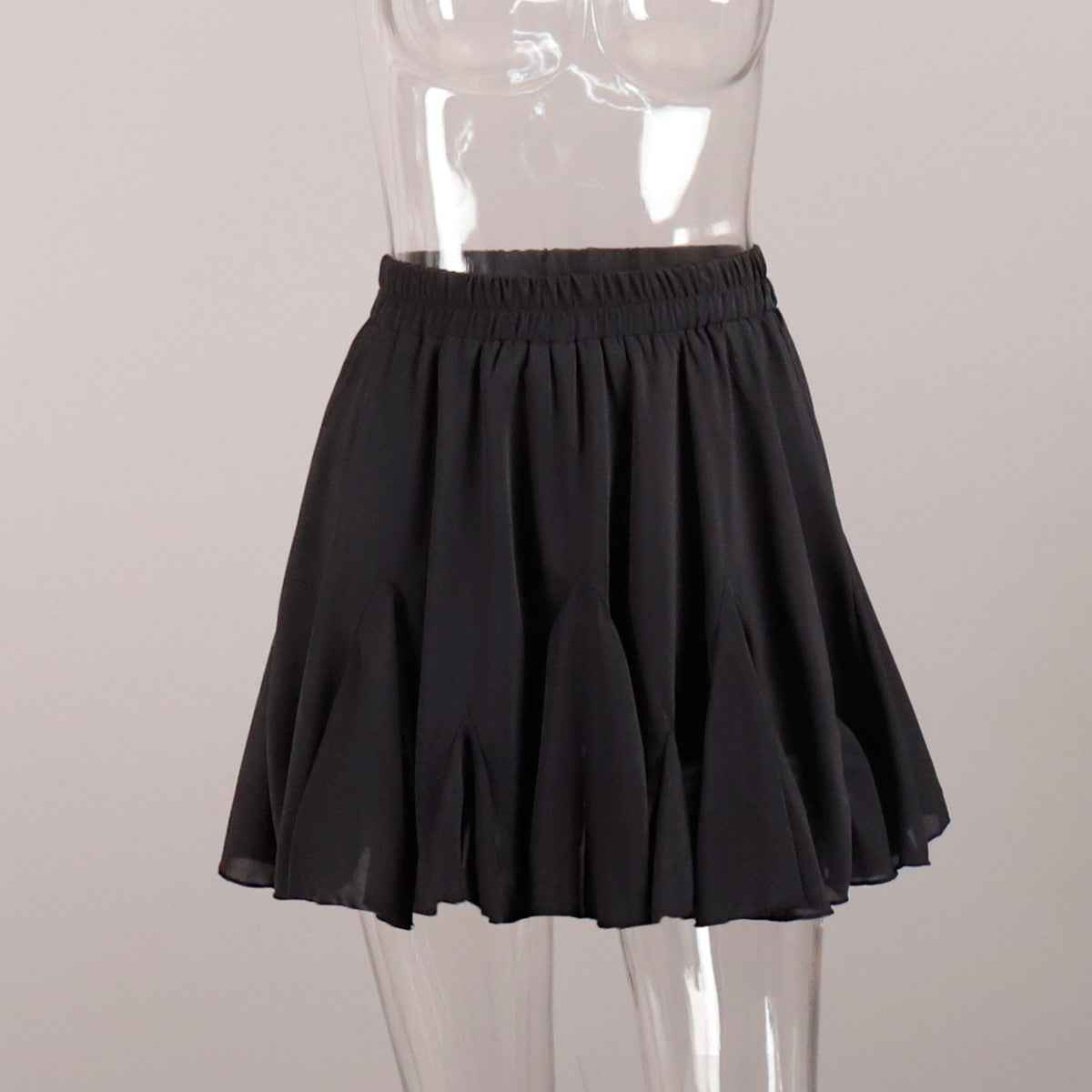 Splicing Black Fungus Pleated Mini Skirt - European and American Street Trend-Casual Fashion - The Artisan's Wardrobe