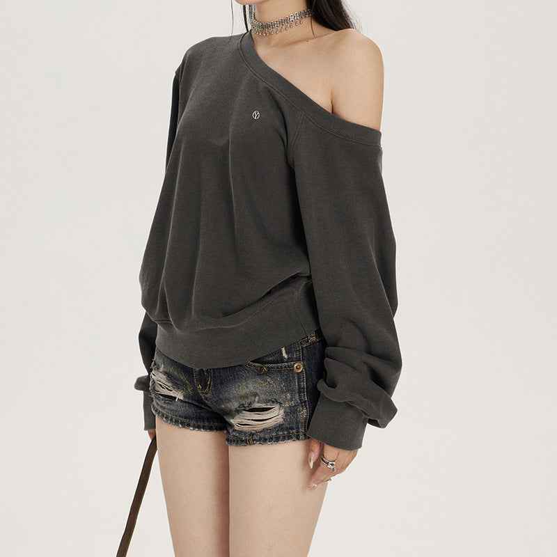 Women's Off-Shoulder Casual Sweatshirt - Trendy Loose Fit-Casual Fashion - The Artisan's Wardrobe