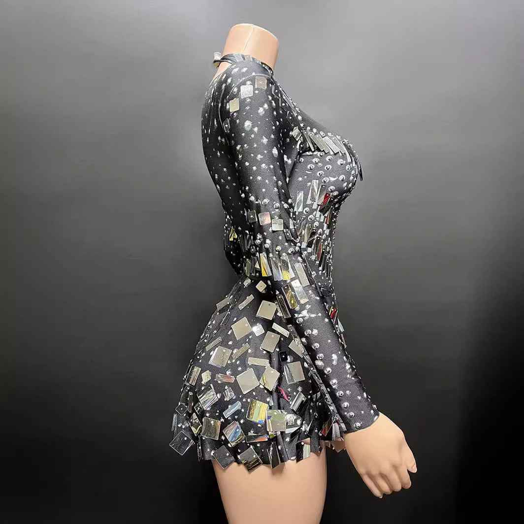 Sparkling Sequin Mini Dress - Elegant Slim Fit Long Sleeved Short Skirt for Parties and Outings-Casual Fashion - The Artisan's Wardrobe