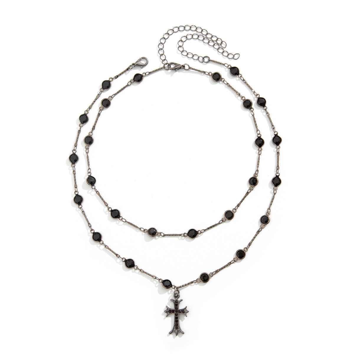 Dark Style Cross Necklace - Double Layered Halloween Personalized Alloy Collarbone Chain for Spicy Girls-Casual Fashion - The Artisan's Wardrobe