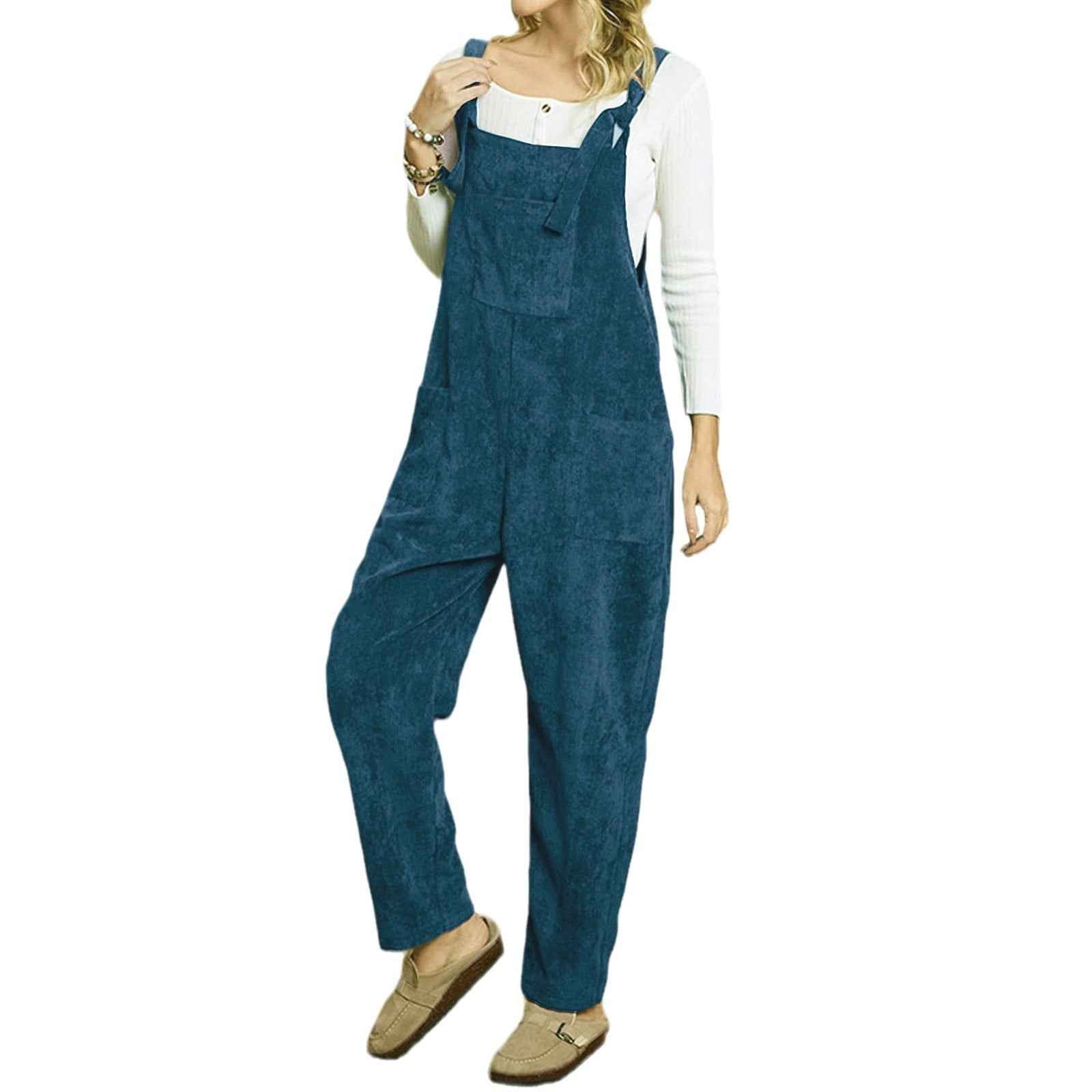 Corduroy Shoulder Strap Jumpsuit with Multi Pockets-Casual Fashion - The Artisan's Wardrobe