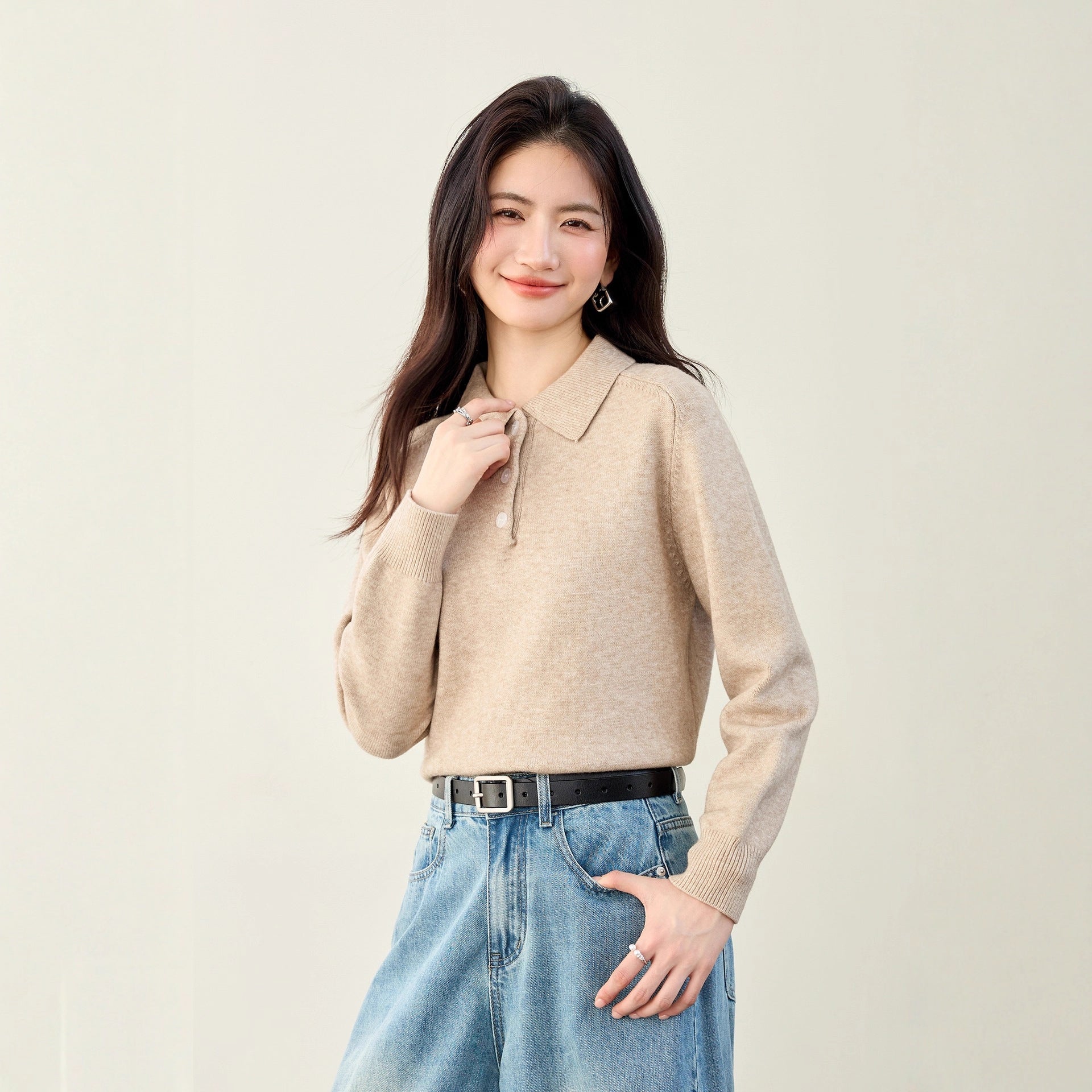 Autumn Knitwear Polo Neck Sweater for Petite Women - Style Early Thick Long Sleeve Short Crop Top-Casual Fashion - The Artisan's Wardrobe
