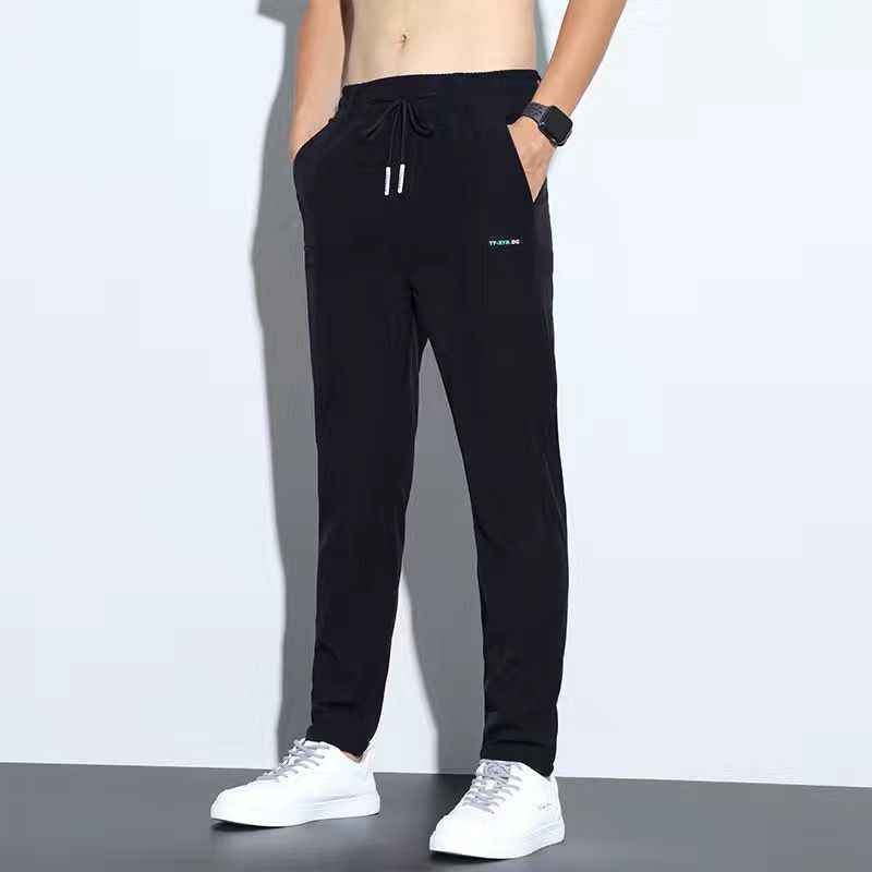 Thin ice silk pants for men casual pants, trendy straight leg loose sports pants