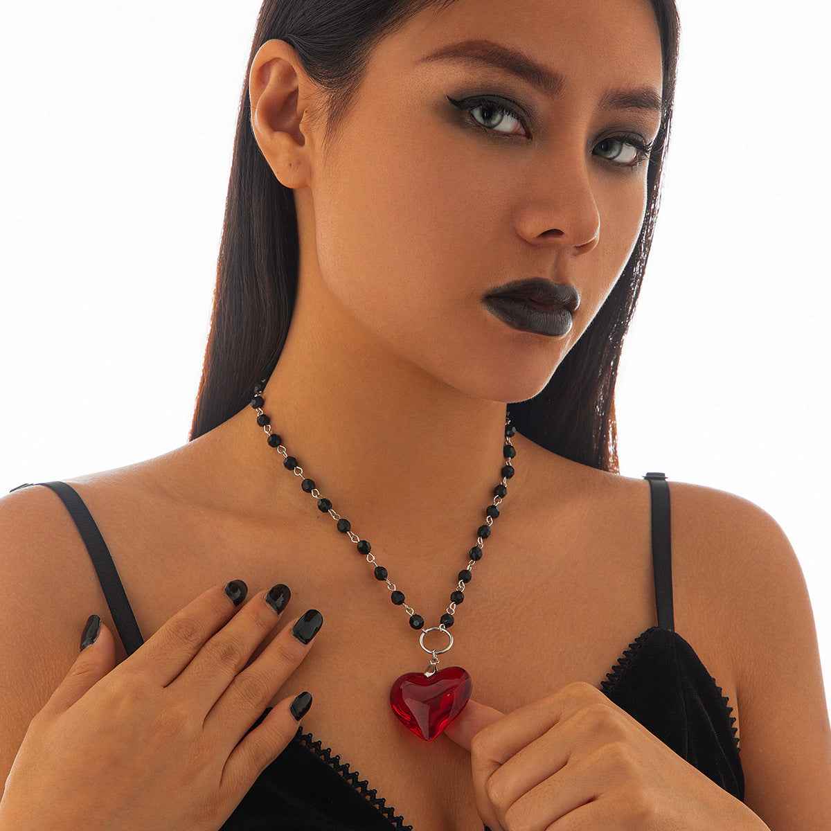 Heart Shaped Pendant Necklace - Personalized Bead Crystal Collarbone Chain for Halloween-Casual Fashion - The Artisan's Wardrobe