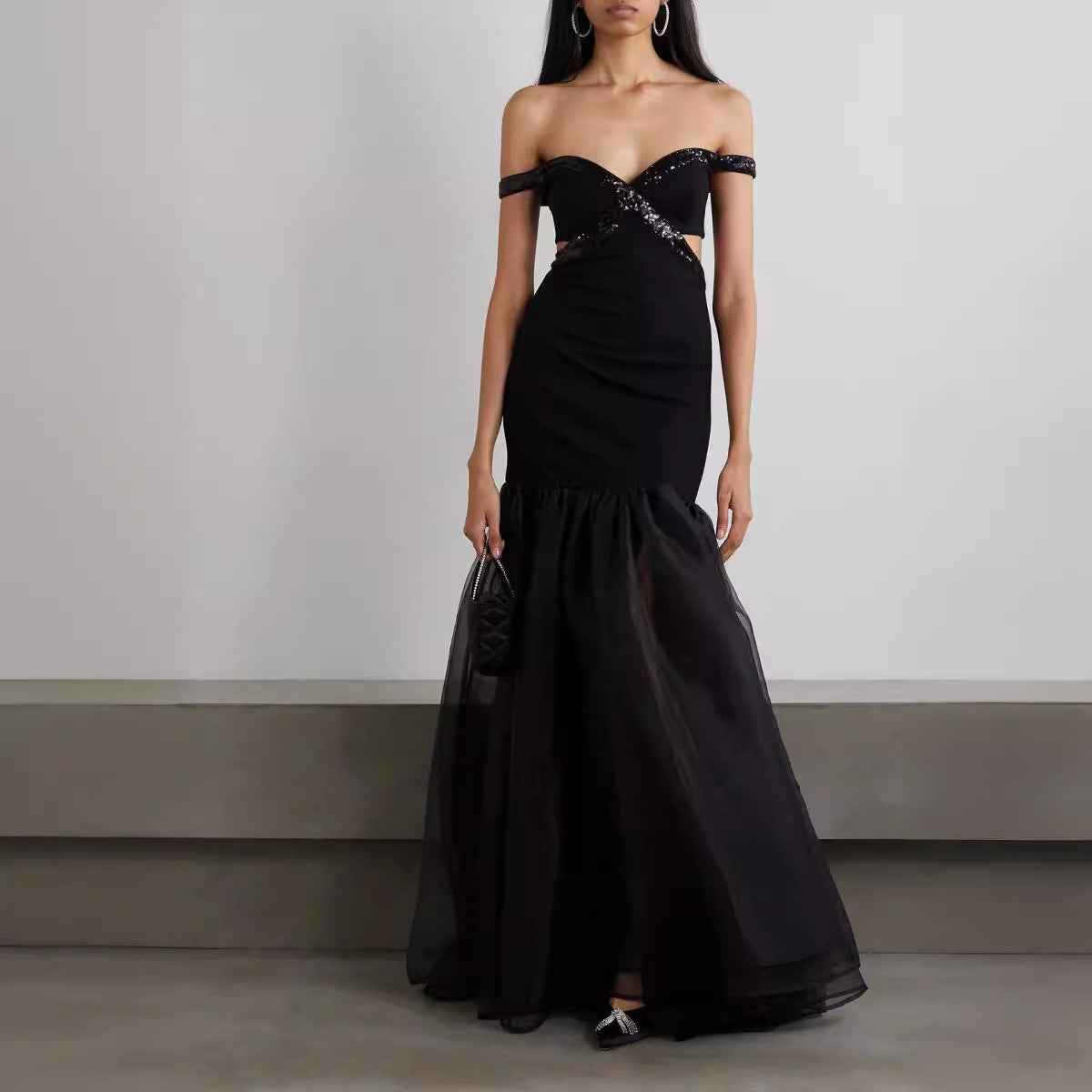 One Shoulder Fishtail Evening Dress - High-End Fashionable Mesh Bandage Dress for Women