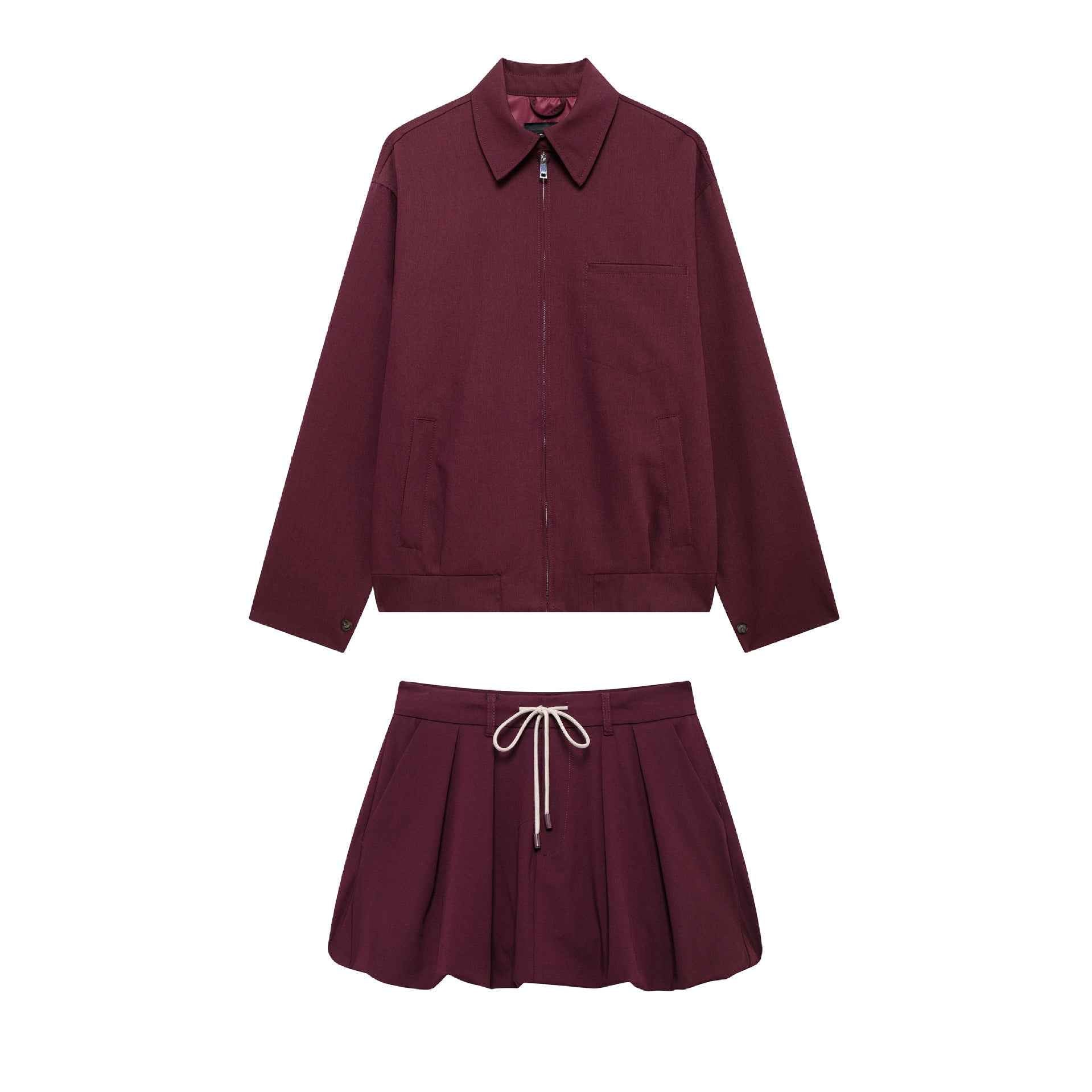 Two Piece Retro Wine Red Jacket Women’s Lantern Mini