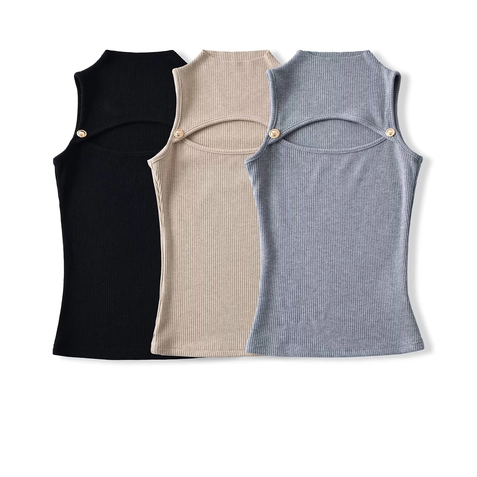 Half High Neck Sleeveless Top with Chest Hollow Out Design-Casual Fashion - The Artisan's Wardrobe