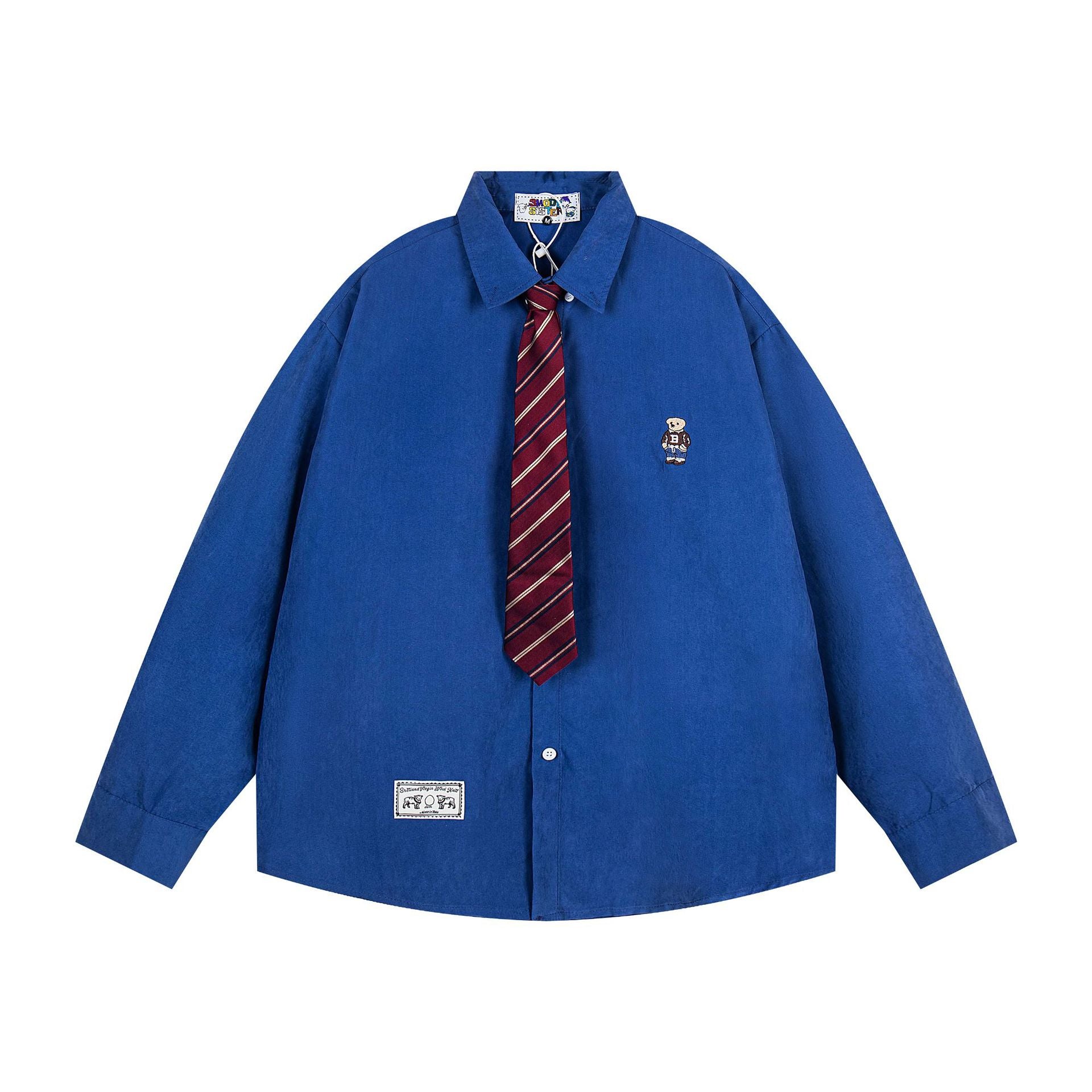 Fun Cartoon Embroidery Shirt - Unisex Loose Casual Long Sleeve Dress Shirt-Casual Fashion - The Artisan's Wardrobe