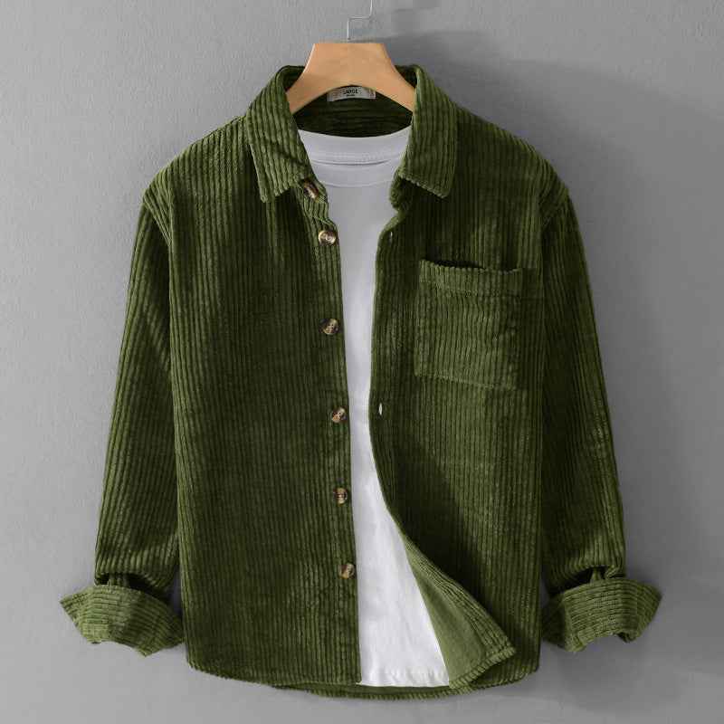 Autumn and winter men's corduroy long sleeved shirt, simple, casual, trendy, retro, handsome men's shirt