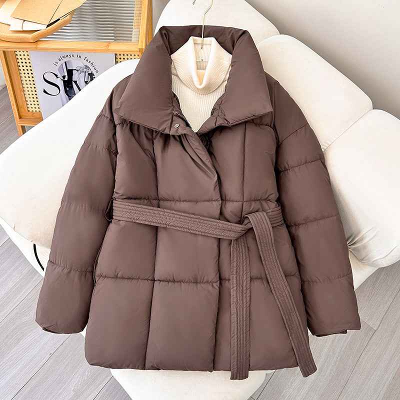 Winter Thick Stand Collar Women's Winter Puffer Jackets with Tie Waist - Elegant Short Coats for Ladies Streetwear-Casual Fashion - The Artisan's Wardrobe