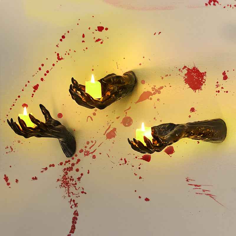 Gothic Halloween Wall Decor: 12-Pack Bat Sticker Wall Hangings with Spooky Hands & Lit Candles-Casual Fashion - The Artisan's Wardrobe