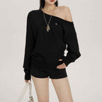 Women's Off-Shoulder Casual Sweatshirt - Trendy Loose Fit-Casual Fashion - The Artisan's Wardrobe