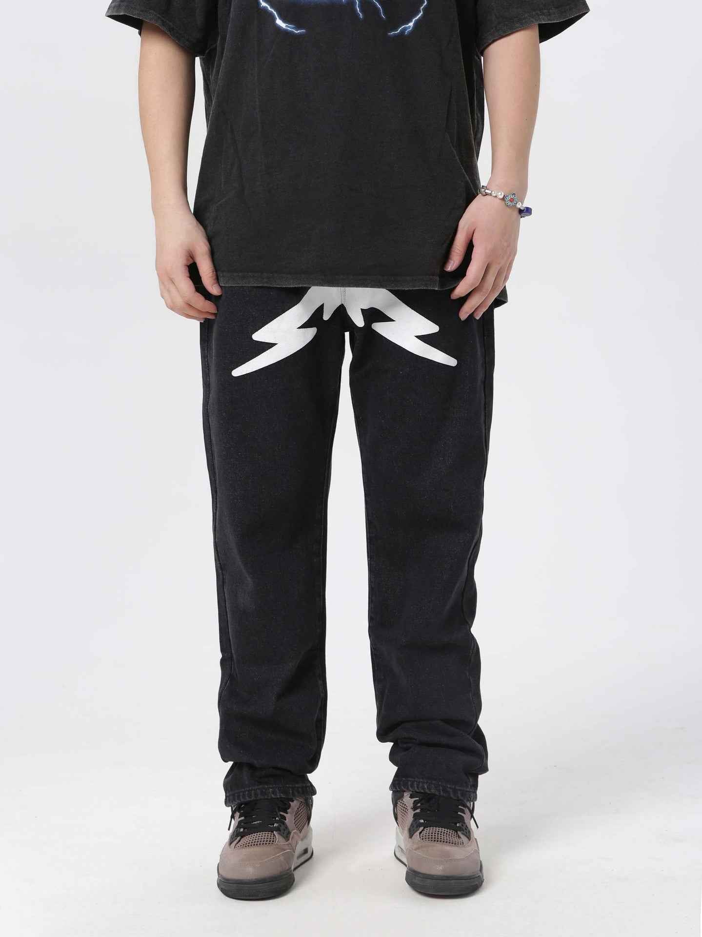 American High Street Pentagram Printed Jeans for Men - Fashion Brand Street Loose Wide Leg Casual Trousers-Casual Fashion - The Artisan's Wardrobe