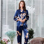 Silk Couple Sleepwear Long Sleeved Set with Dragon and Phoenix Print for Men and Women-Casual Fashion - The Artisan's Wardrobe